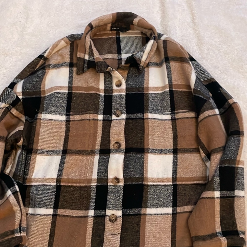 Brown plaid button up cardigan